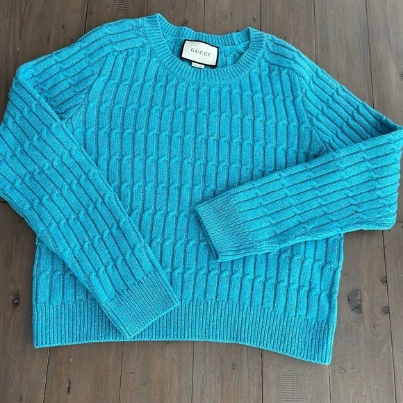 Gucci Azure Cable Knit Silver Sparkle Sweater - Picture 1 of 8
